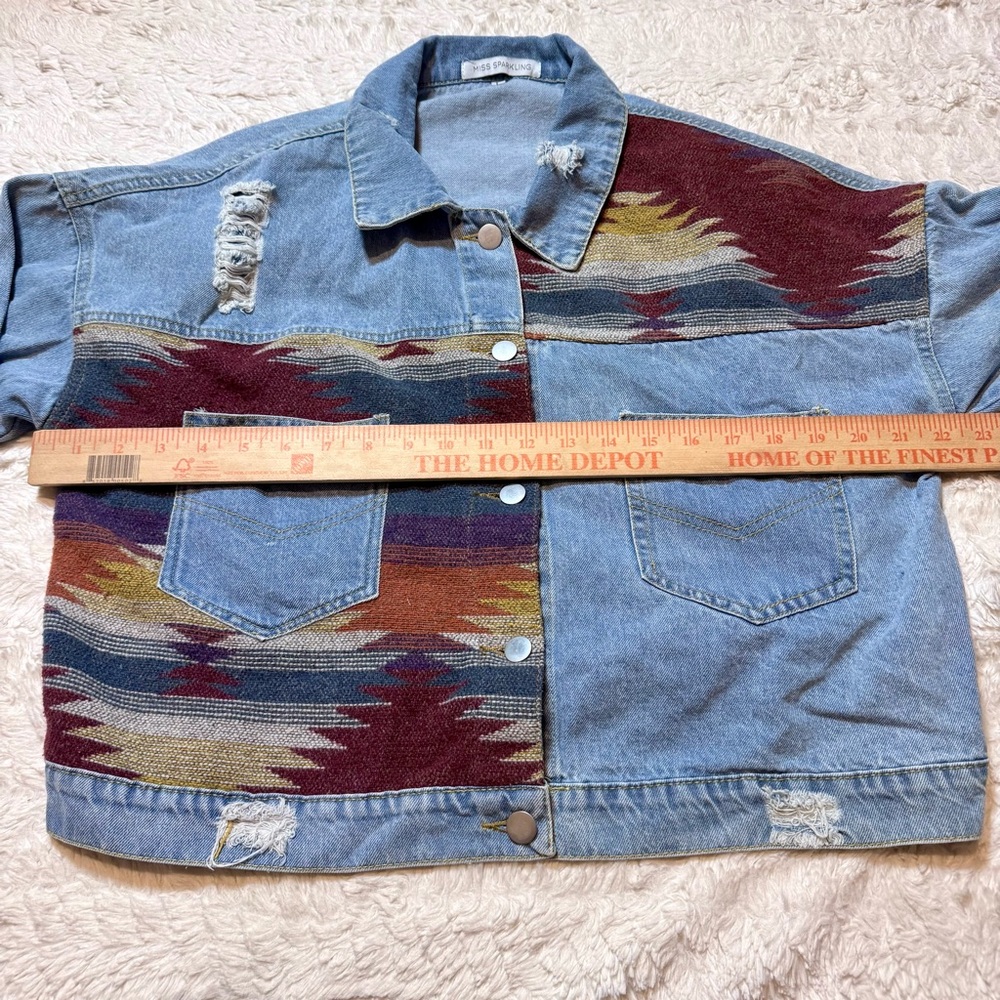 Miss Sparkling Contrast Denim Western Jacket – Size Large | Aztec print cowgirl - Picture 4 of 6
